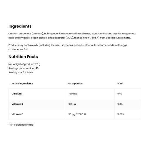 OstroVit - Vitamin D3 + K2 + Kalcium, 90 tabletter - Bild 2