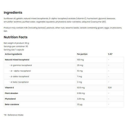 OstroVit - Naturligt E-vitaminkomplex med tokoferoler, 90 kapslar - Bild 2