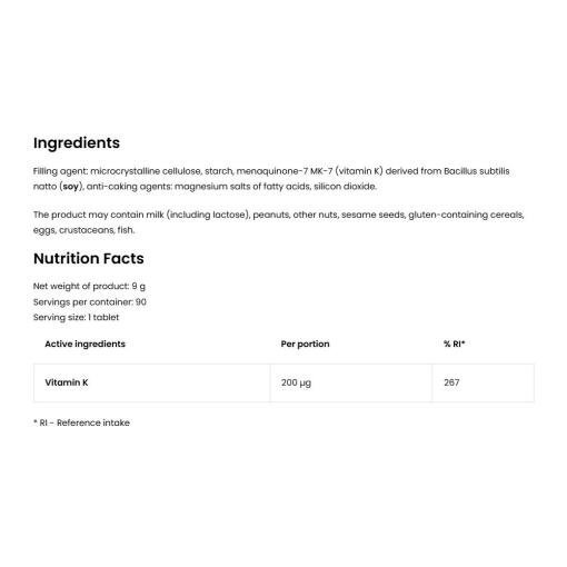 OstroVit - Vitamin K2 200 Natto MK-7, 90 tabletter - Bild 2