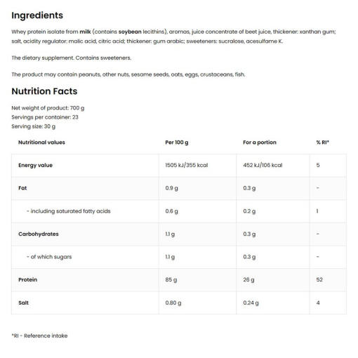 OstroVit - Vassleproteinisolat, 700 g, Jordgubb - Bild 5