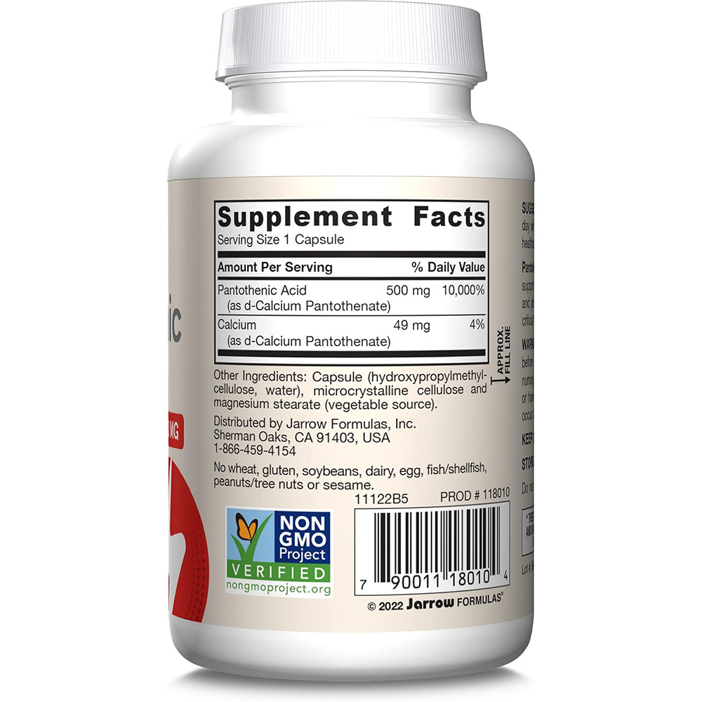 Jarrow Formulas - Pantotensyra B5, 500 mg, 100 kapslar - Bild 4