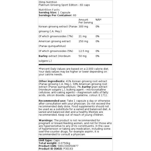 Platinum - Ginseng Sport Edition, 60 kapslar - Bild 2