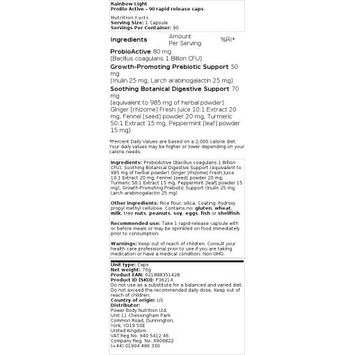 Rainbow Light - ProBio Active, 90 snabbfrisättande kapslar - Bild 2