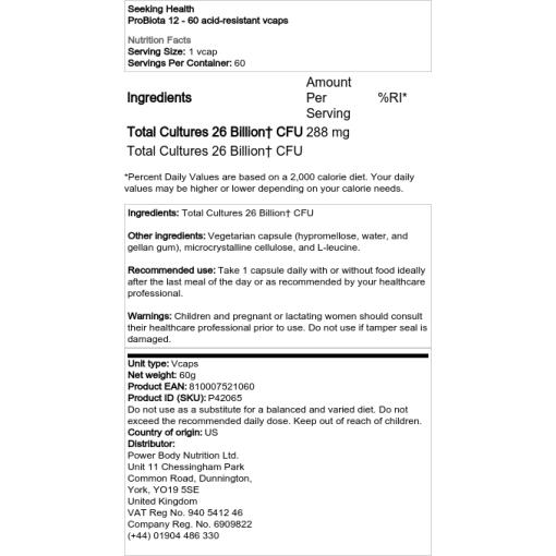 Seeking Health - ProBiota 12, 60 syreresistenta kapslar - Bild 2