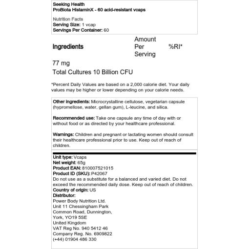 Seeking Health - ProBiota HistaminX, 60 syreresistenta kapslar - Bild 2