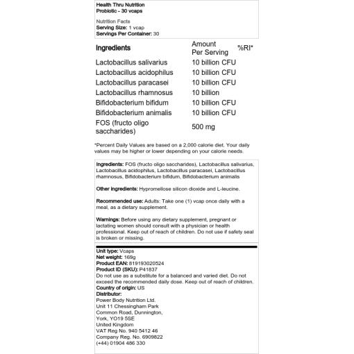 Health Thru Nutrition - Probiotisk, 30 kapslar - Bild 2