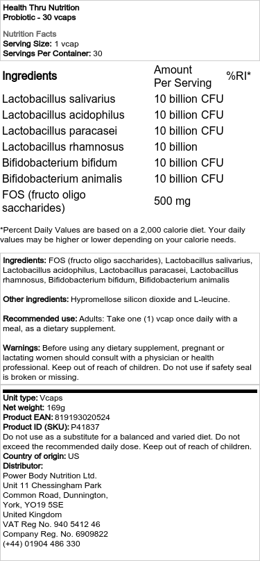 Health Thru Nutrition - Probiotisk, 30 kapslar - Bild 2