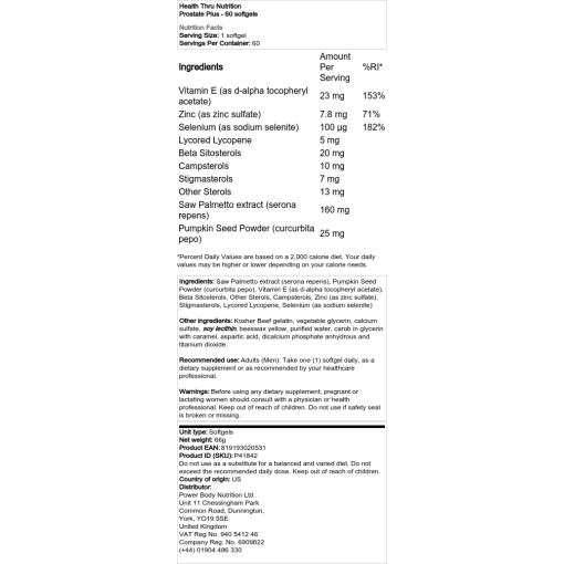 Health Thru Nutrition - Prostate Plus, 60 mjukkapslar - Bild 2