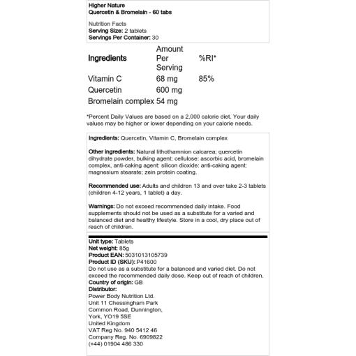 Higher Nature - Quercetin & Bromelain, 60 tabletter - Bild 2