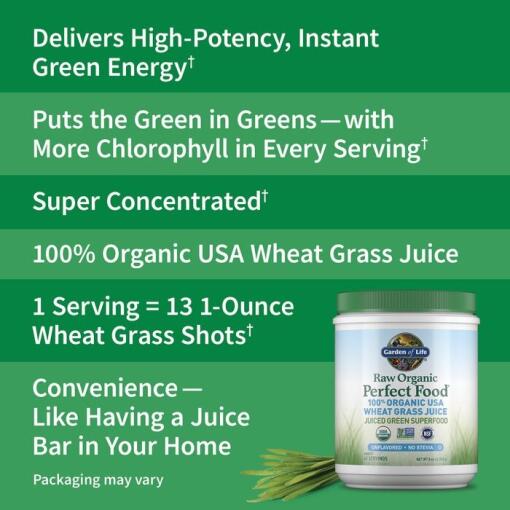 Garden of Life - Rå Ekologisk Perfekt Mat, 100% Ekologisk Amerikansk Vetegräsjuice - 240g - Bild 4