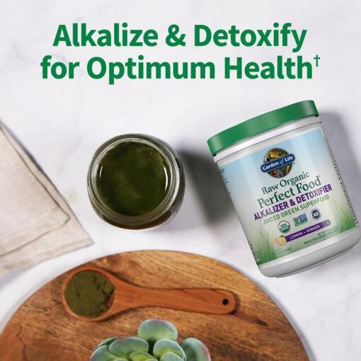 Garden of Life - Rå Ekologisk Perfekt Mat Alkaliserare & Detoxifierare, Citron Ingefära, 282 gram Juiced Green Superfood - Bild 6