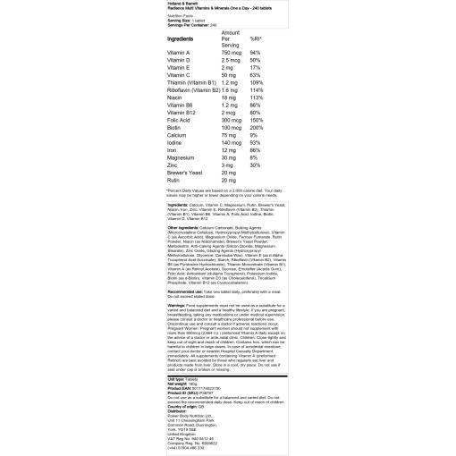 Holland & Barrett - Radiance Multi Vitaminer & Mineraler, En om Dagen, 240 tabletter - Bild 2