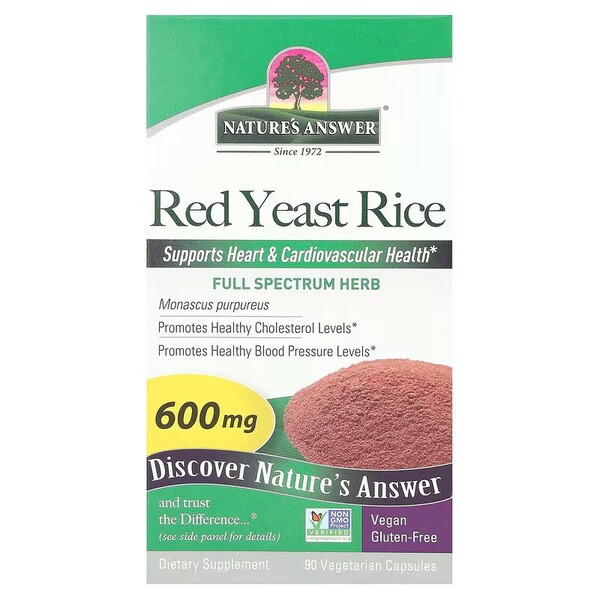 Natures Answer - Röd Jäst Ris, 600 mg - 90 vegetabiliska kapslar | Veganska produkterHälsa och välbefinnandeHälsokostÖrter och växtbaserade preparat | Apoteka