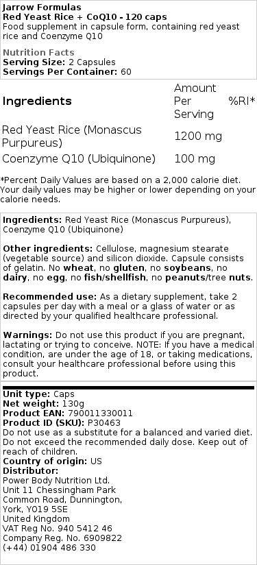 Jarrow Formulas - Rött Jästris + CoQ10, 120 kapslar - Bild 2