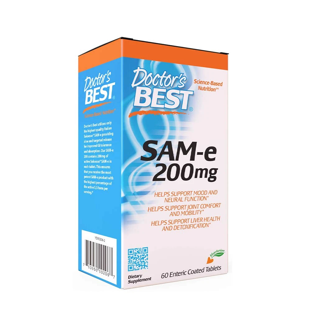Doctors Best - SAM-e, 200 mg, 60 tabletter | Vitaminer och MineralerVeganska produkterAntioxidanterAminosyror och BCAAViktkontrollHälsokostAllt-i-ett kosttillskottFitness och träning | Apoteka