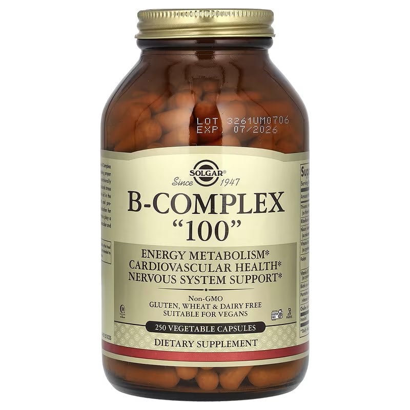 Solgar - B-Complex 100, 250 kapslar | Vitaminer och MineralerVissa vitaminerB-vitaminNiacinFolsyra | Apoteka