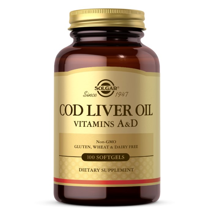 Solgar - Torskleverolja med Vitamin A & D, 100 kapslar | Vitaminer och MineralerD-vitaminK-vitaminOmegas - EFA - CLA - oljorA-vitaminOmega & Näringsoljor | Apoteka