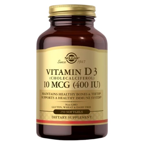 Solgar - Vitamin D3 (Kolekalciferol), 10 mcg (400 IE), 250 kapslar | Vitaminer och MineralerVissa vitaminerD-vitamin | Apoteka