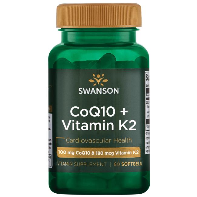 Swanson - CoQ10 100 mg + Vitamin K2 180 mcg, 60 kapslar | Hälsa och välbefinnandeK-vitaminHälsokostCoQ10Nordisk vitalitetKoenzym Q10 | Apoteka