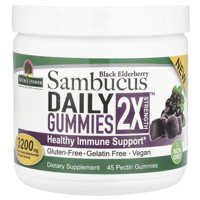 Natures Answer - Sambucus Dagliga Gummier 2X Styrka, Svart Fläderbär - 45 veganska gummier | Vitaminer och MineralerVeganska produkterHälsa och välbefinnandeÖrttillskottHälsokostÖrter och växtbaserade preparat | Apoteka