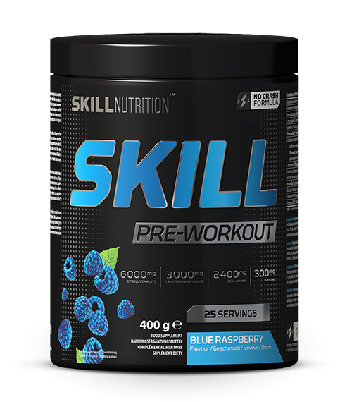 Skill Nutrition - Skill Pre-Workout, Blå Hallon - 400g | Veganska produkterFöre och efter träningHälsokostKre-Alkalyn kreatinFitness och träning | Apoteka