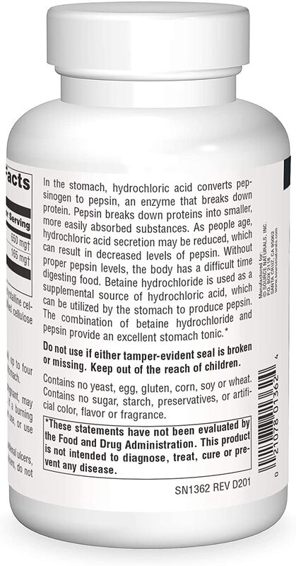 Source Naturals - Betaine HCl, 650 mg, 180 tabletter - Bild 4