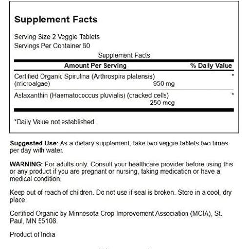 Swanson - Spirulina & Astaxantin, 120 vegetabiliska tabletter - Bild 3