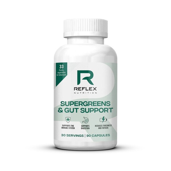Reflex Nutrition - Supergreens &amp; Tarmstöd, 90 kapslar | Vitaminer och MineralerVeganska produkterHälsa och välbefinnandeHälsokostAcidophilus – Mjölksyrabakterier för Mage & Tarmflora | Apoteka
