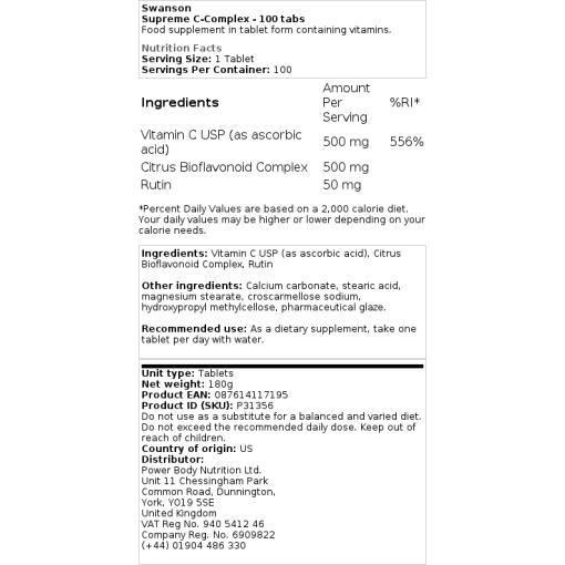 Swanson - Supreme C-Komplex, 100 tabletter - Bild 2