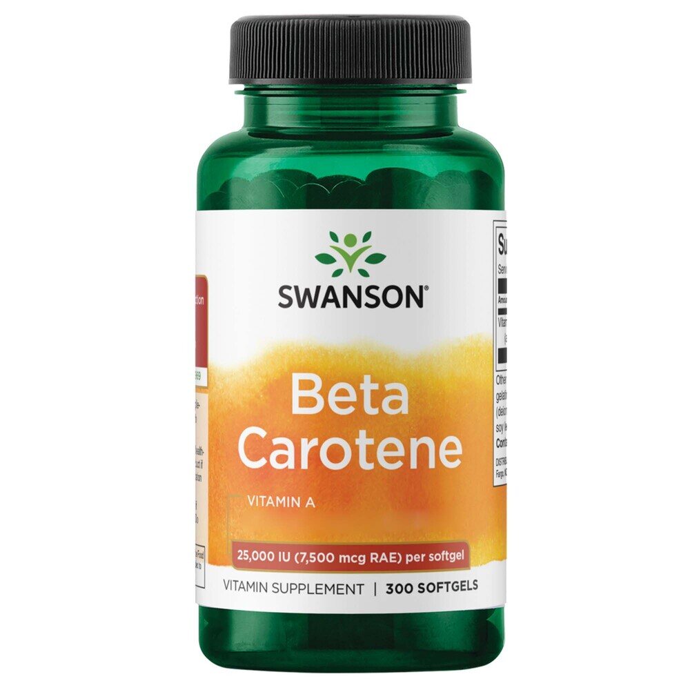 Swanson - Beta Karoten, 25 000 IU (7 500 mcg), 300 mjukkapslar | Vitaminer och MineralerHälsokostA-vitaminVitamin C | Apoteka