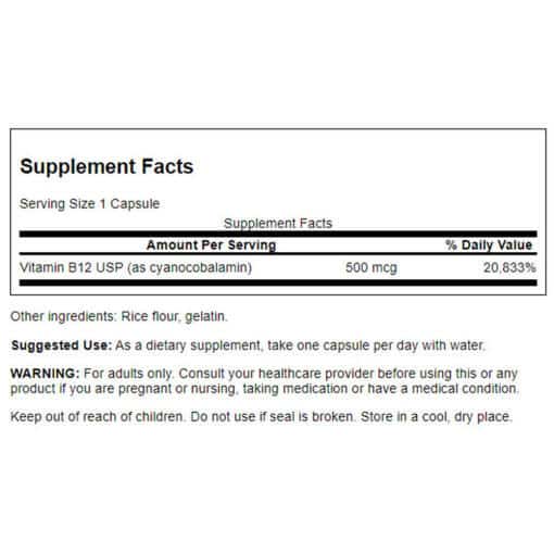 Swanson - Vitamin B12 Cyanocobalamin, 500 mcg, 30 kapslar - Bild 3
