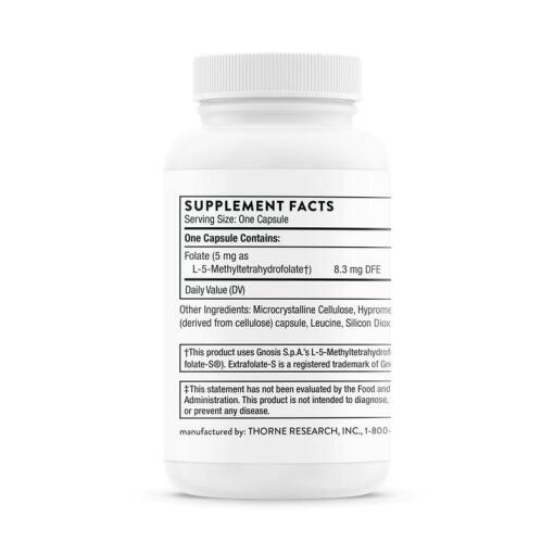 Thorne Research - 5-MTHF (Metylfolat), 5 mg, 60 kapslar - Bild 4