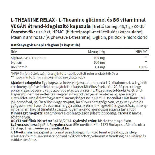 USA Medical - L-Theanine Relax, 60 kapslar - Bild 2