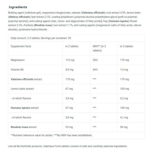 BioTechUSA - Valeriana Forte, 60 tabletter - Bild 3