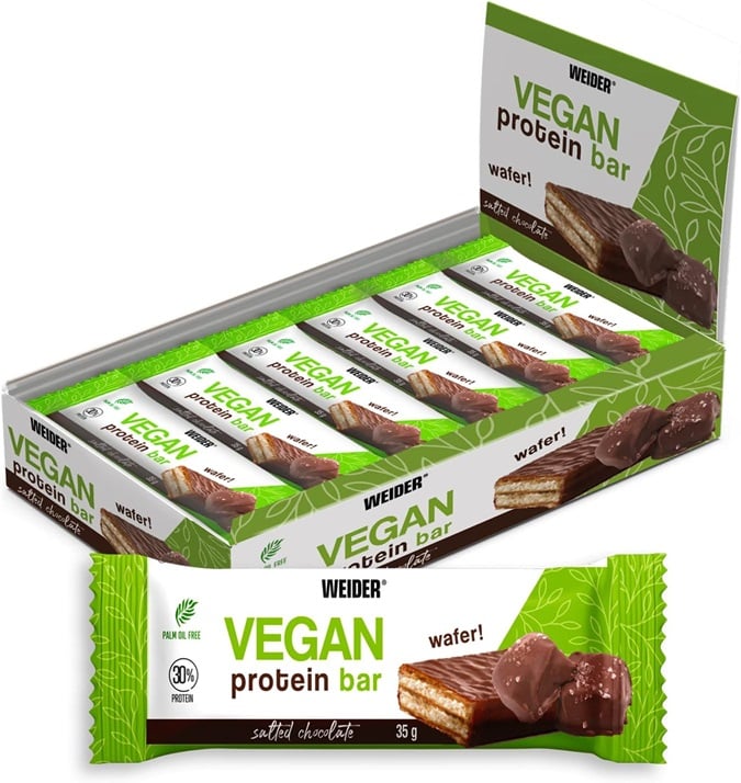 Weider - Vegansk Proteinbar, Saltad Choklad, 12 x 35g | Veganska produkterHälsokostProteinbars | Apoteka