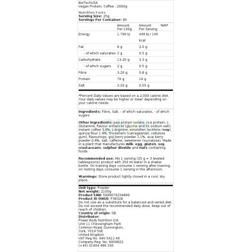 BioTechUSA - Veganskt Proteinpulver, Kaffesmak, 2000g - Bild 4
