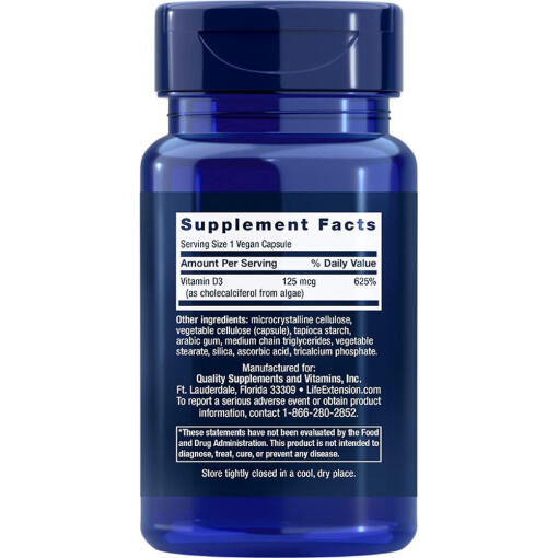Life Extension - Vegansk Vitamin D3, 125 mcg, 60 kapslar - Bild 3