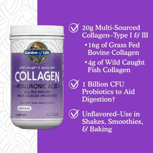 Garden of Life - Vildfångat och Gräsbetat Kollagen med Hyaluronsyra i Pulverform, 270g - Bild 4