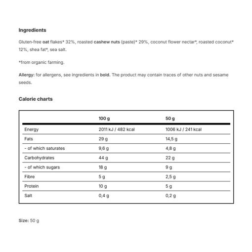 Vilgain - Bio Havrebar Kokosnöt Cashew, 50 g - Bild 2