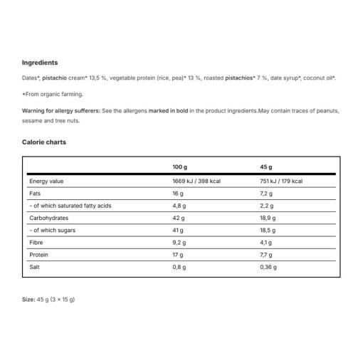 Vilgain - Ekologiska Energi Bollar med Växtprotein och Pistagenötter, 45 g - Bild 2