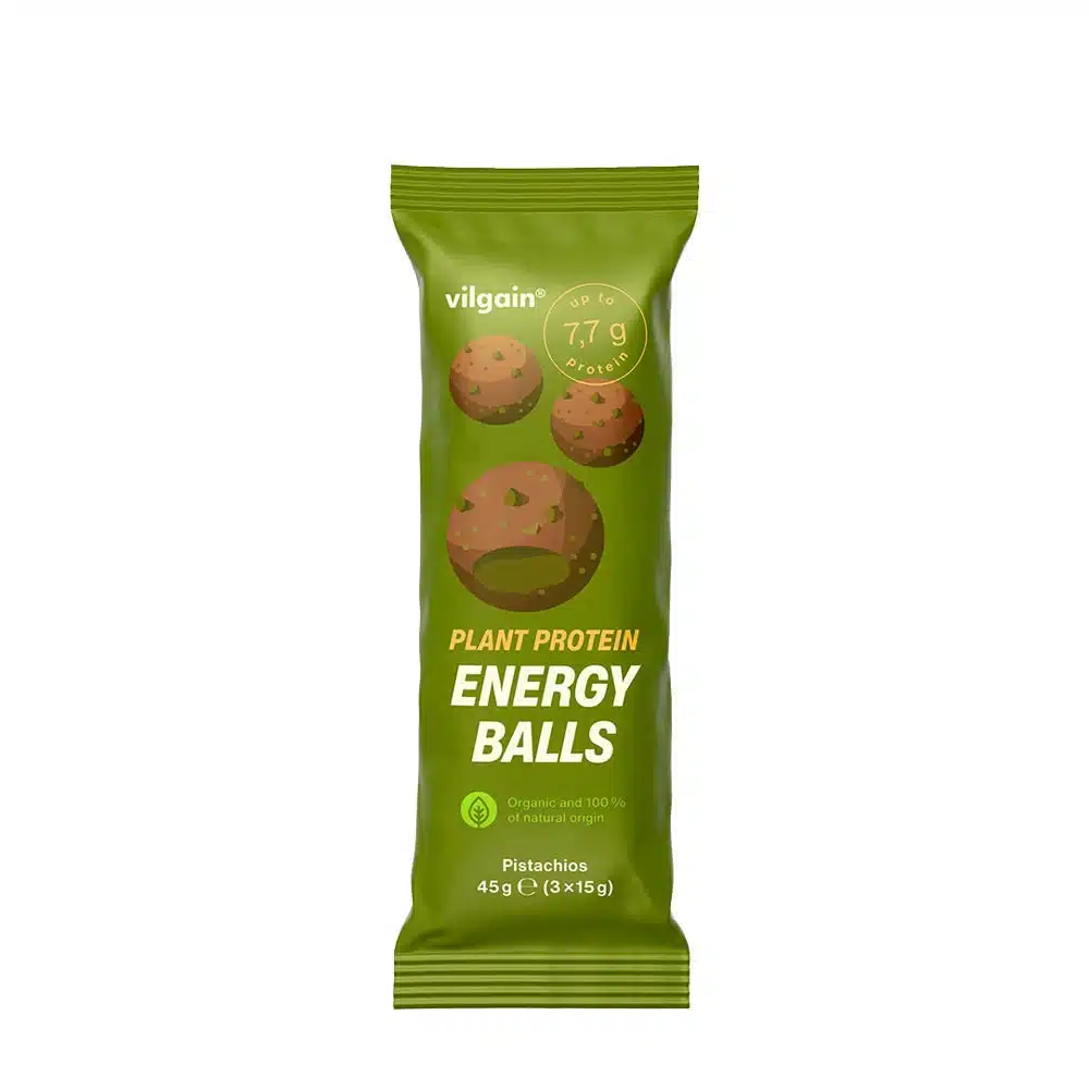 Vilgain - Ekologiska Energi Bollar med Växtprotein och Pistagenötter, 45 g | Nya produkterVeganska produkterHälsokostProteinbars | Apoteka