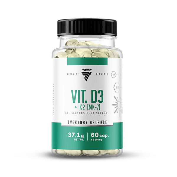 Trec Nutrition - Vit D3 + K2 MK-7, 60 kapslar | Vitaminer och MineralerHälsa och välbefinnandeD-vitaminK-vitaminHälsokost | Apoteka