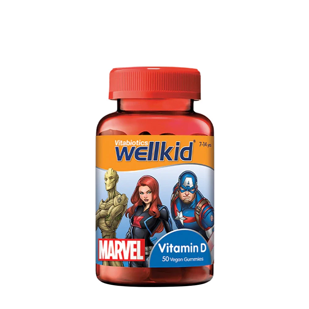 Vitabiotics - Wellkid Marvel Vitamin D Tuggummier, 50 stycken, Jordgubb | MultivitaminerD-vitaminHälsokostBarns hälsa | Apoteka