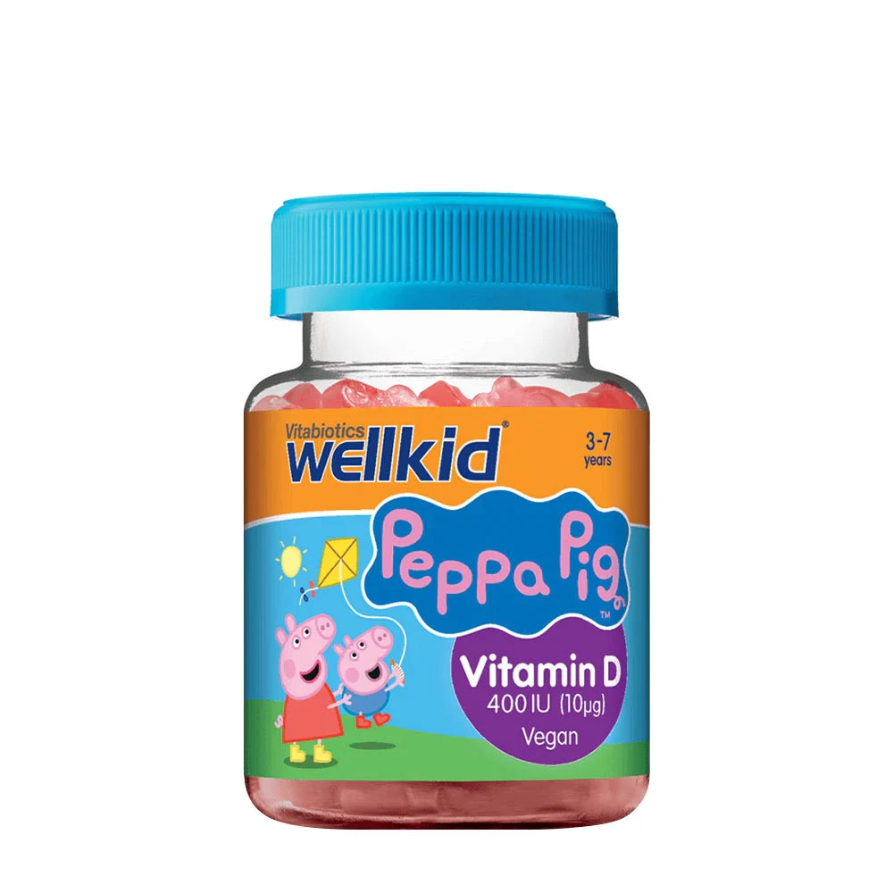 Vitabiotics - Wellkid Peppa Pig Vitamin D 400 IU, 30 Gummibjörnar Jordgubbssmak | MultivitaminerHälsokostBarns hälsa | Apoteka
