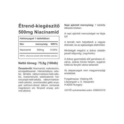 Vitaking - B3 Niacinamid, 500 mg, 100 tabletter - Bild 2