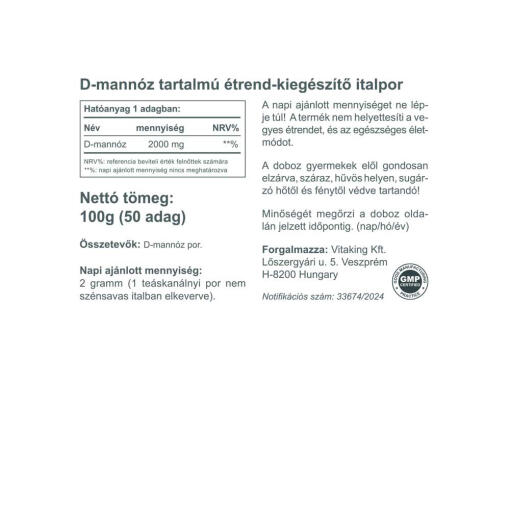 Vitaking - D-Mannose Rent Pulver, 100 g - Bild 2