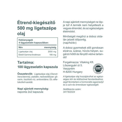 Vitaking - Kvällsprimrosolja, 500 mg (100 kapslar) - Bild 2