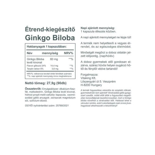 Vitaking - Ginkgo Biloba Bladextrakt, 60 mg, 90 Kapslar - Bild 2