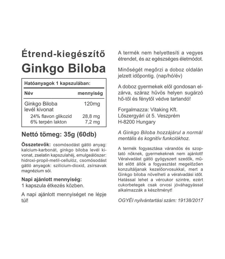Vitaking - Ginkgo Biloba Forte, 120 mg, 60 kapslar - Bild 2