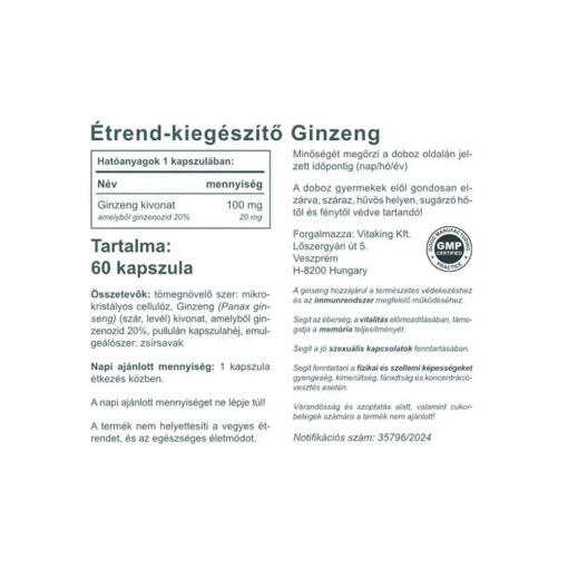 Vitaking - Ginsengextrakt, 100 mg (60 kapslar) - Bild 2